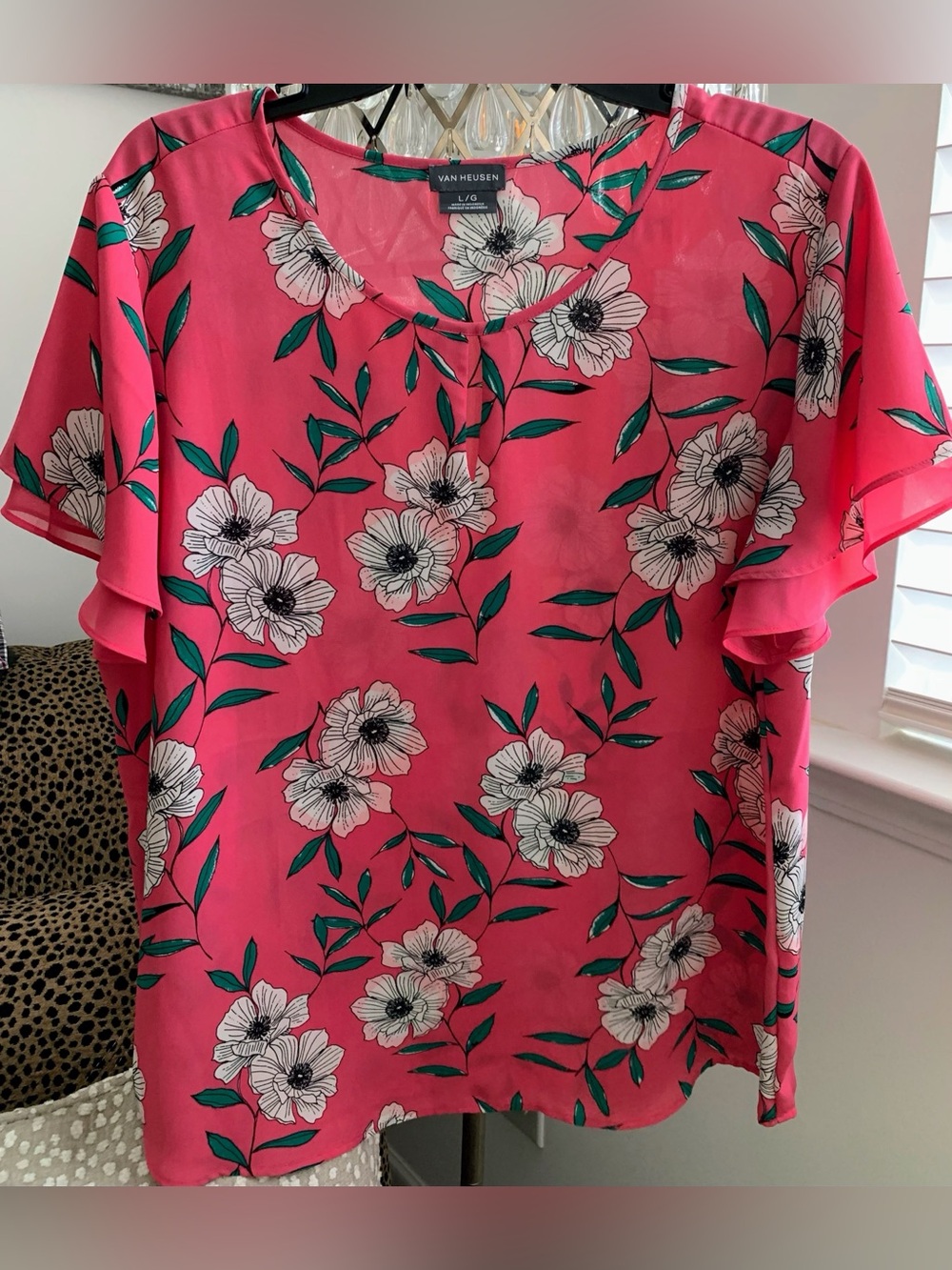 Van Heusen Hot Pink Floral Flutter Sleeve Blouse